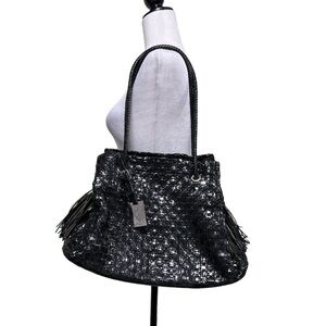 CALONGE Leather Tassel Woven Bag